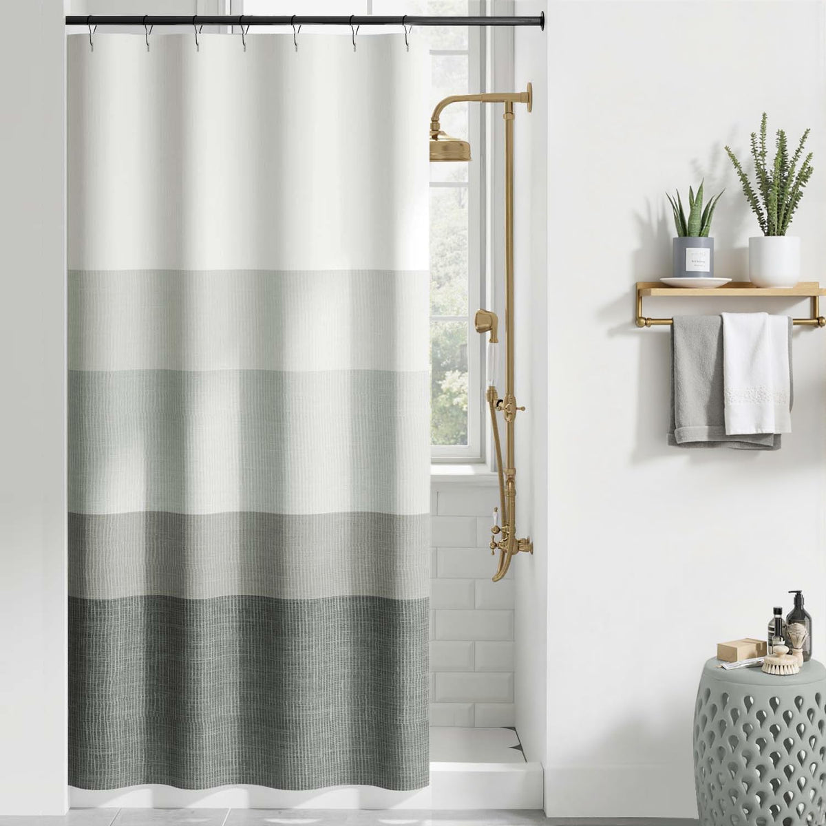 jinchan Ombre Ocean Blue Shower Curtain for Bathroom 70x72 Inch 12 Hooks