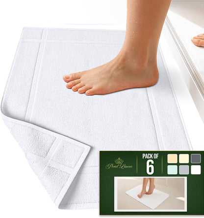 Pearl Linens 6 Pack Cotton Bath Mats for Bathroom, 20" X 30", White