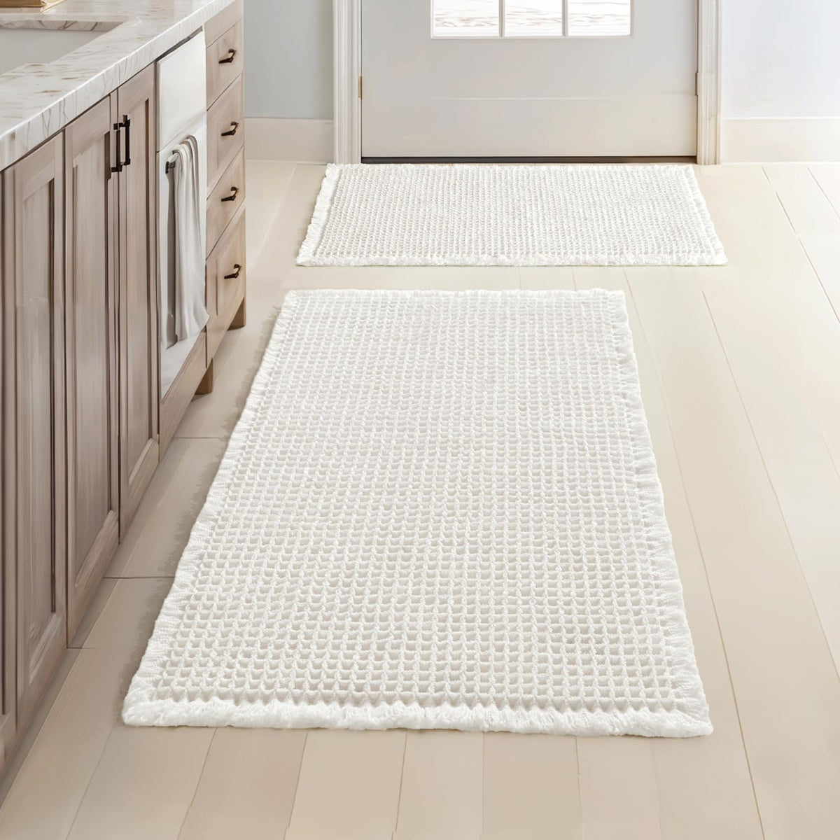 MIULEE Set of 2 Waffle Bathroom Rugs Boho Bath Mat Brown 18x30 Inch