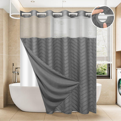 FADOTY Black No Hook Shower Curtain Set with Snap in Liner, 71'' x 74''