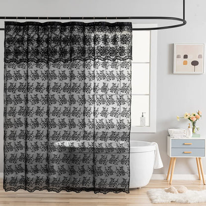 Ivory Lace Shower Curtain 72x72, Vintage Shabby Chic with Attached Valance
