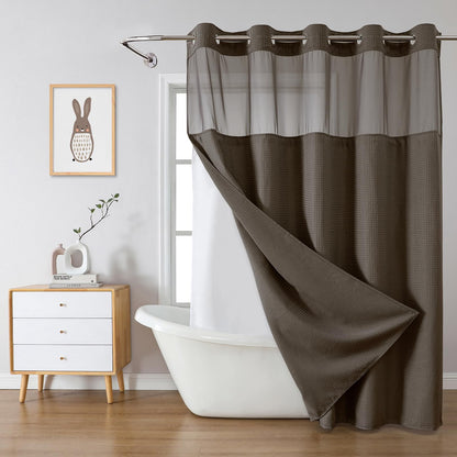 No Hook Extra Long Waffle Shower Curtain with Snap-in Liner,71x98,SageGreen