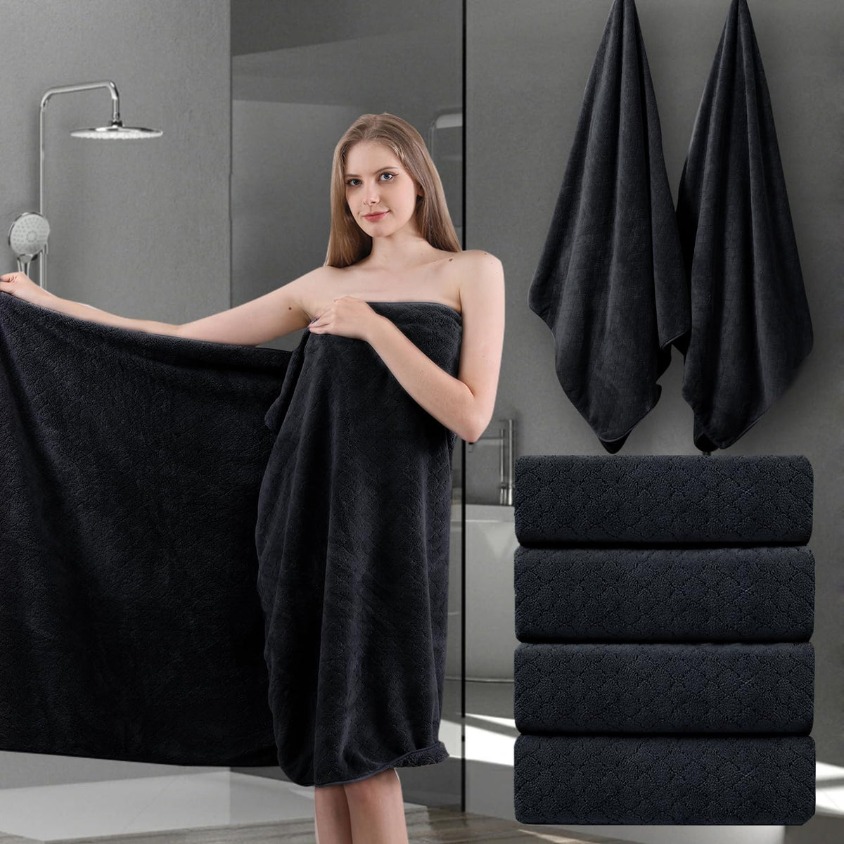 Ycosy 8-Piece Bath Towels Set,2 Oversized Bath Sheet,2 Hand Towels and 4 Washcloths - 600 GSM Soft Microfiber Highly Absorbent Quick Dry Shower Towel Collection for Bathroom Hotel and Spa,Mint Green