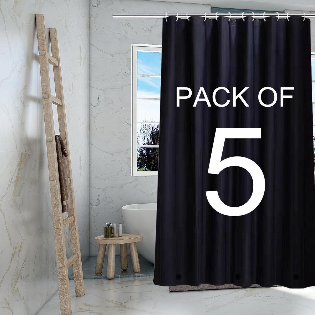 TIKABC Black Shower Curtain Liner, 4G PEVA Shower Liner, Plastic Waterproof Shower Curtains, 72x72 inch with Grommet Holes 3 Magnetic Weights(Black)