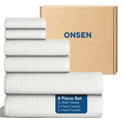 ONSEN Sculpted Terry Bath Towels, 100% American Cotton, Quick Dry Lint Free, Lightweight Absorbent Bath Towel Set with Hanging Loop, 28x55 in (Grey Fog, 2X Bath Towel)