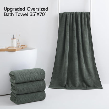 REDKISS 4 Pack Premium Bath Towels, Plush Coral Fleece Towels for Bathroom, Extra Large Bath Towels Set of 4 (35 x 70 in), Super Soft Highly Absorbent Shower Towels for Spa, Gym, Travel, Dark Gray