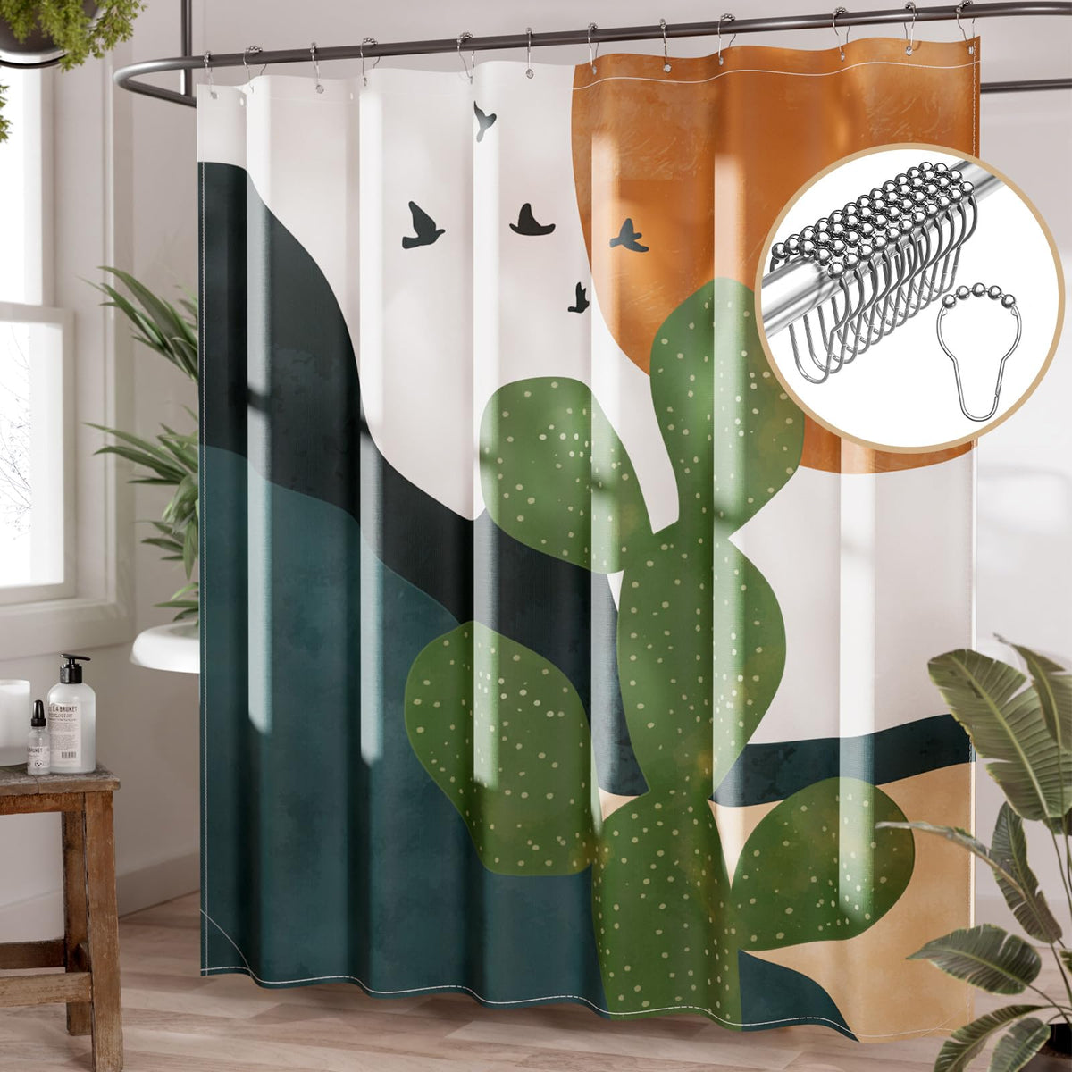 AmazerBath Shower Curtain, Cloth Ombre Black Shower Curtain Set with 12 Hooks, Washable Fabric Black and White Shower Curtain, Rustic Farmhouse Bathroom Shower Curtain, 72x72 Inches