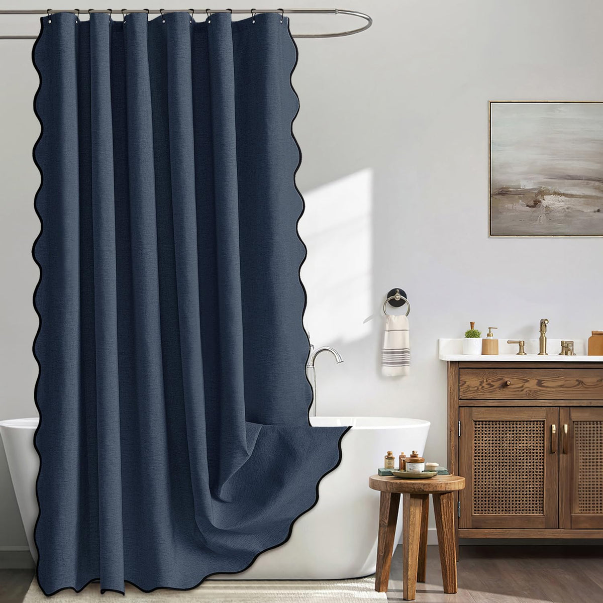 MIULEE 72"x84" Extra Long Scalloped Linen Shower Curtain Cream Beige