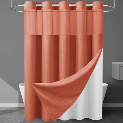 256GSM Heavyweight Ringless Waffle Shower Curtain with Liner, 71x74, Grey