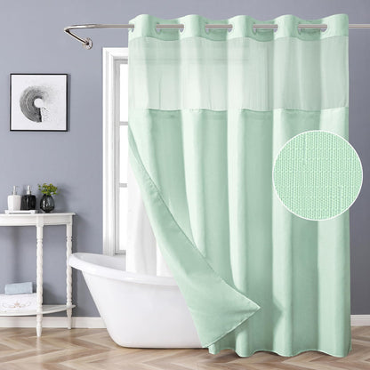 eachope White No Hook Shower Curtain with Snap-in Fabric Liner Set,Slub Textured Fabric Shower Curtains for Bathroom,Hotel Style Modern Shower Curtain,Water Repellent & Washable,71x74(72)