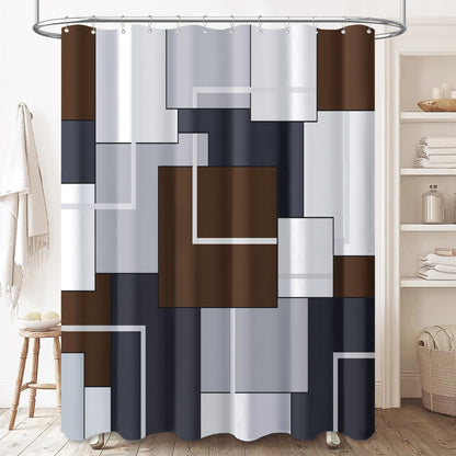 BTTN Navy Blue Modern Geometric Waterproof Fabric Shower Curtain, 72x72