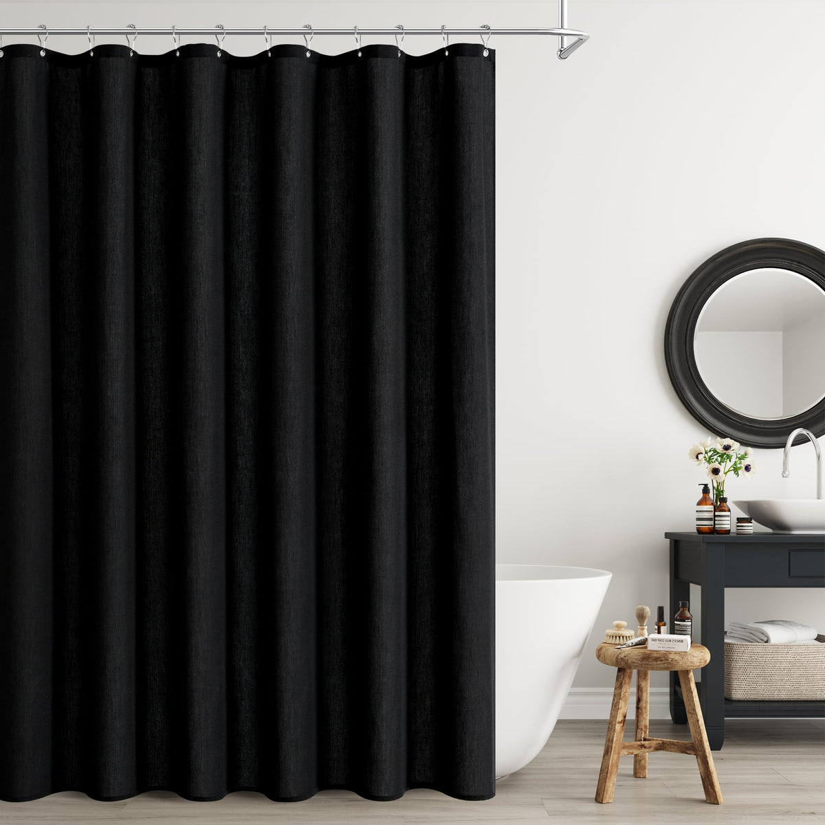 Naturoom Linen Shower Curtain 72 Inch Long for Bathroom Beige 1 Panel
