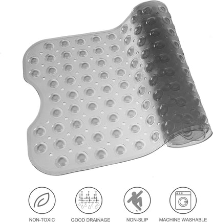 TEESHLY Bathtub Mats for Shower Tub, Extra Long Non-Slip 39 x 16 Inch Bath Mat with Drain Holes and Suction Cups, BathMat for Bathroom with Machine Washable (Clear Grey)