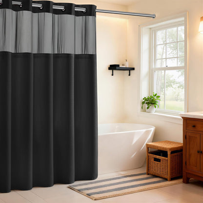 River Dream Waffle No Hook Shower Curtain with Liner,Navy Blue,71x74