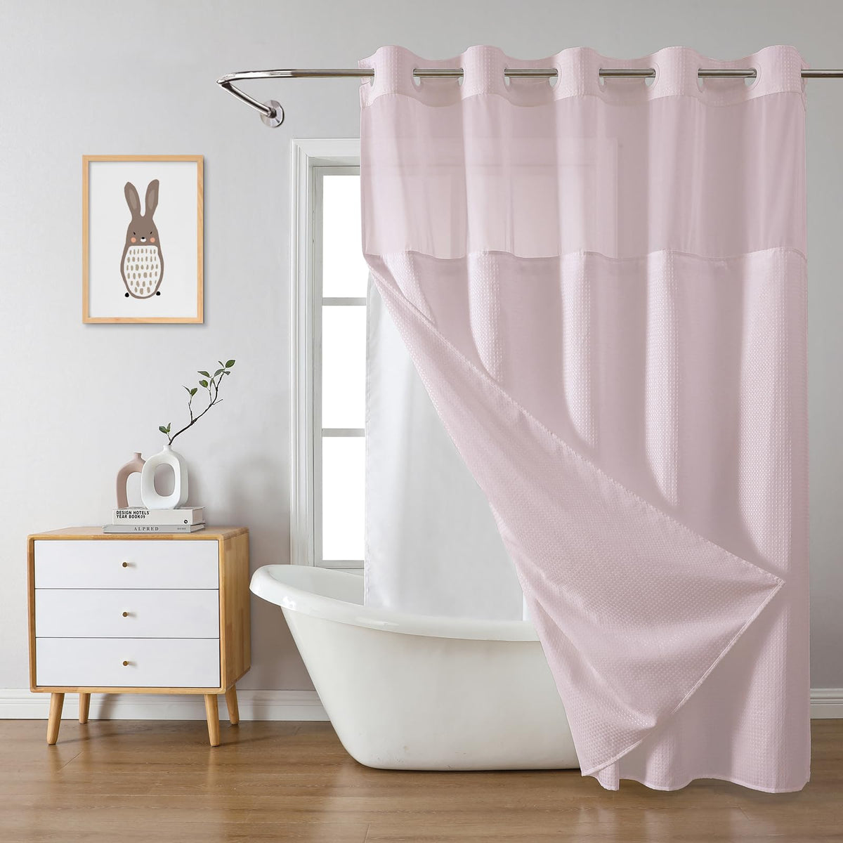 No Hook Extra Long Waffle Shower Curtain with Snap-in Liner,71x98,SageGreen
