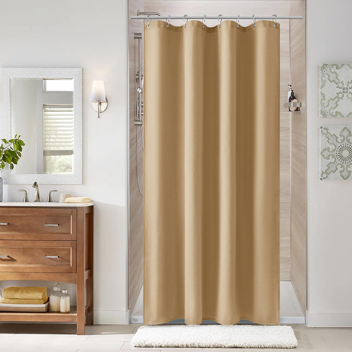 Naturoom Linen Shower Curtain 72 Inch Long for Bathroom Beige 1 Panel