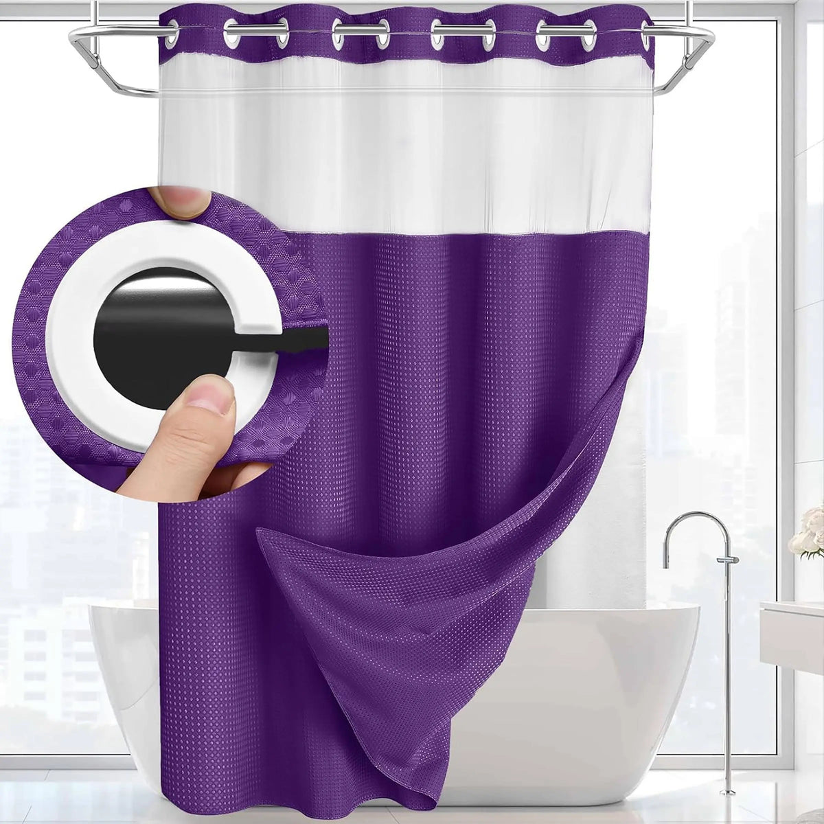 Waffle Texture Modern Waterproof Shower Curtain, Decorative Bathroom Accessory for Hotel, Salon & Dormitory Decor #GLOBAL PICKS