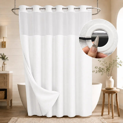 Double Layer Waffle-Pattern Shower Curtain - No Hook Snap-in Liner,  Waterproof Inner & Washable White Outer Cloth, Modern Bathroom Accessory for Home/Hotel/Salon/Dorm, 72x75 Inch