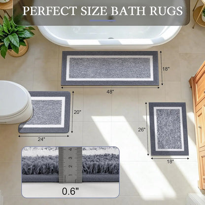 LOKHOM Bathroom Rug Sets, Non Slip, Absorbent Microfiber, Soft Farmhouse Bathroom Rug, Includes U-Shaped Toilet Mat, Shower, Machine Washable Home Goods Grey rug Cozy Bath Mat summerwins,back to school,dorm essentials,home decor,home essentials