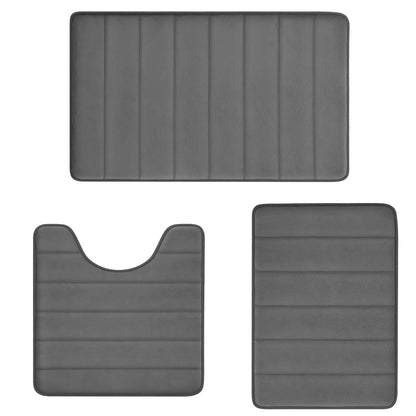 3 Piece Luxury Memory Foam Bathroom Mat Set, Soft Absorbent Quick Dry Non‑Slip Washable Bath Rugs for Shower Toilet Vanity