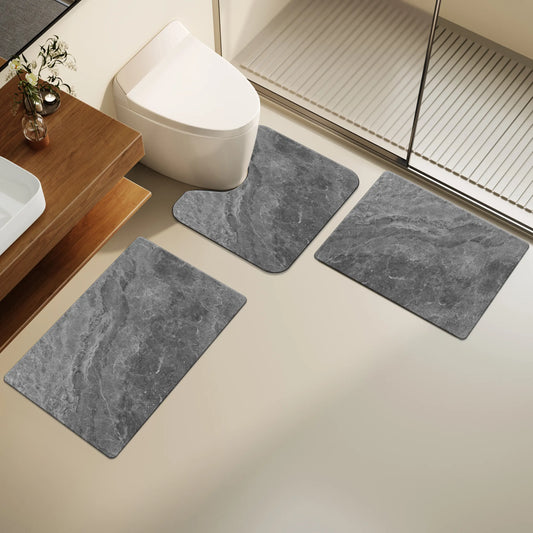 3-Piece Rectangle Non Slip Water Absorbent Bathroom Mat Set, 0.3-In Thick Rubber Foot Pad, Quick-Dry, Ideal for Bathroom Entrance, Under Sink Area, Kitchen Damp Spots