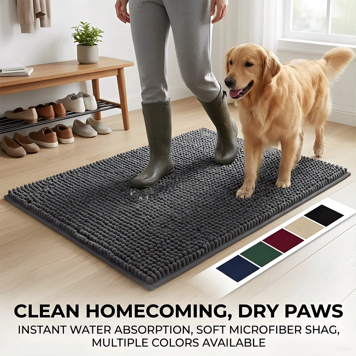 Indoor Door Mat, Bathroom Mat Set, Super Absorbent Microfiber Chenille Entryway Rug, Non-Slip Front Door Mat, Quick Dry Machine Washable Pet-Friendly Mats for Entryway/Hallway/Kitchen
