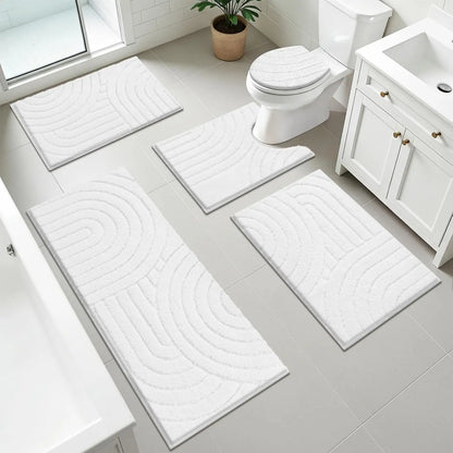 [Back to School] HEBE Washable Bathroom Rugs Sets 5 Piece, Soft Absorbent Microfiber Bath Mat for Bathroom, Non Slip Washable Bath Rug Set with Toilet Cover, Bath Runner and U-Shaped Contour Toilet Rug summerwins,home essentials