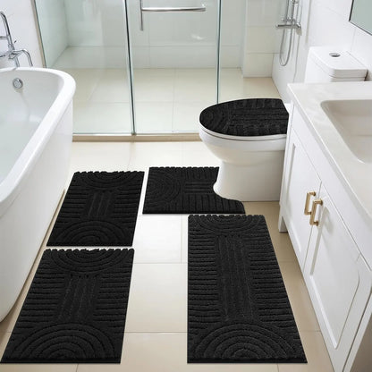 [Back to School] HEBE Washable Bathroom Rugs Sets 5 Piece, Soft Absorbent Microfiber Bath Mat for Bathroom, Non Slip Washable Bath Rug Set with Toilet Cover, Bath Runner and U-Shaped Contour Toilet Rug summerwins,home essentials