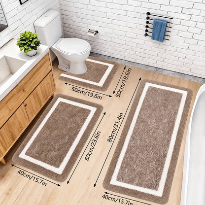 3 Piece Extra Large Bathroom Rugs Sets, Bathroom Shower Rugs With U Shaped Toilet Mat Absorbent Microfiber Plushes Non Slide Bath Rugs Sets Washable Rug