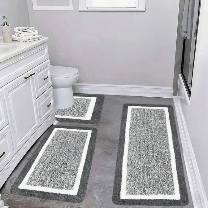 3 Piece Extra Large Bathroom Rugs Sets, Bathroom Shower Rugs With U Shaped Toilet Mat Absorbent Microfiber Plushes Non Slide Bath Rugs Sets Washable Rug
