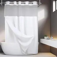 72x75 in Solid Double-Layer Fabric Shower Curtain Set - Waterproof Straight Waffle Weave, Snap-in Liner, Top Sheer Window, Adjustable Rod Compatible, Non-Slip, Modern Dark Grey, Water-Draining Home Bathroom Accessory, Shower Curtains
