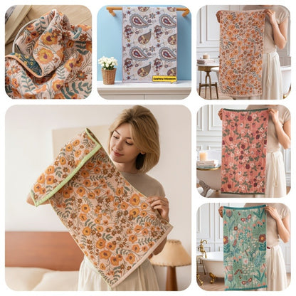 New Four-Layer Gauze Household Towel Set | Thickened, Soft, Absorbent, Quick-Drying Jacquard Hand Towel | Fresh, Pastoral Style Multi-Functional Hand Towel And Kitchen Towel