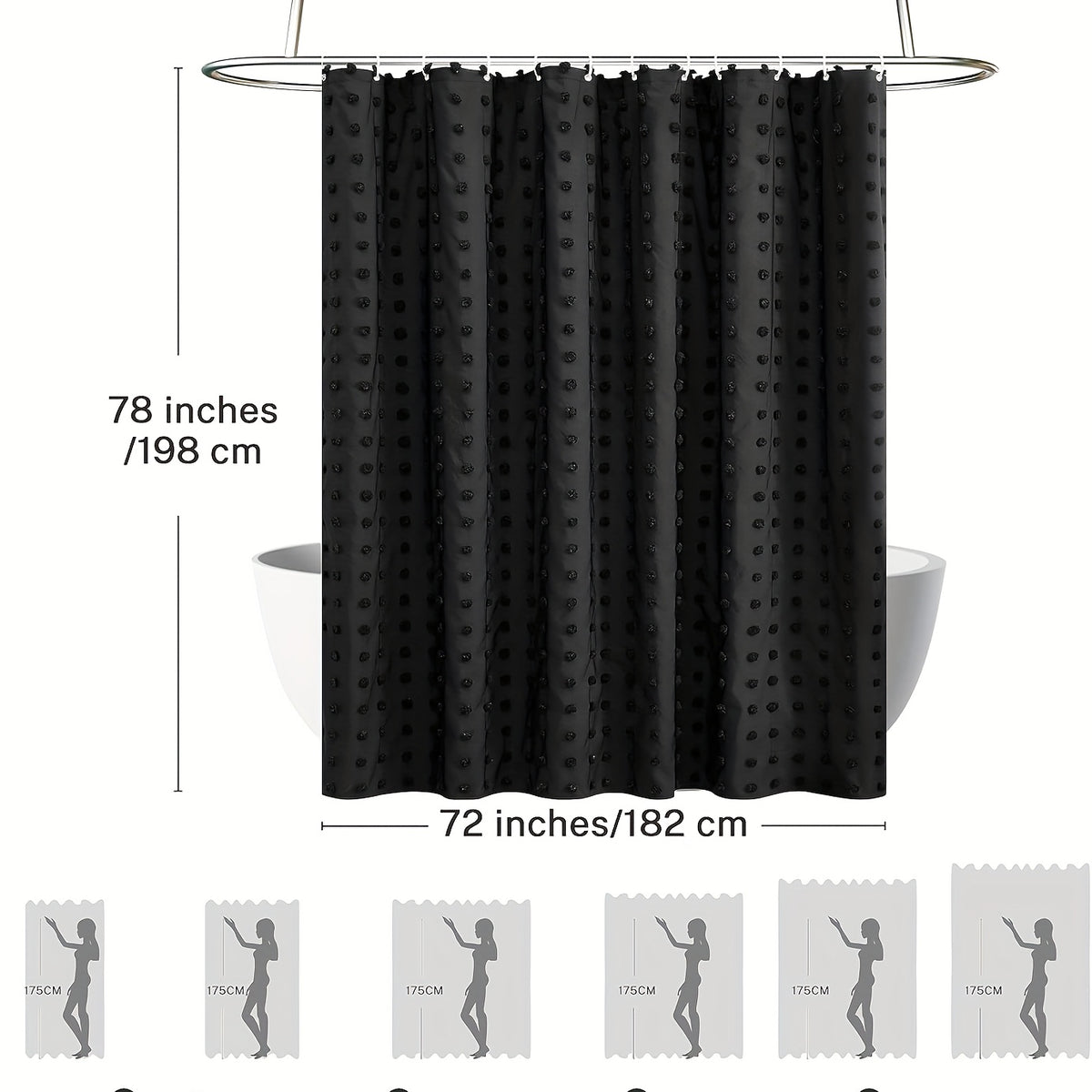 [Bohemian Polka Dot] Bohemian Chic Polka Dot Shower Curtain with White Hooks, Machine Washable Polyester Bathroom Decor