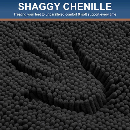 Luxury Chenille Bathroom Rugs 30x20, Extra Soft and Absorbent Non-Slip Plush Carpet Runner for Tub, Shower, and Floor, Home Decor Accessories, Black
