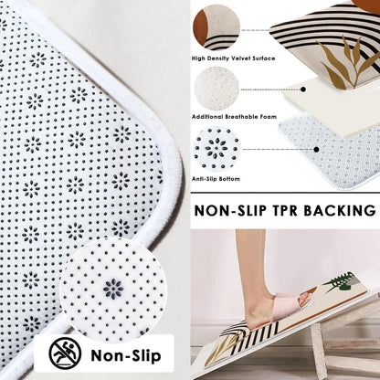 Boho Mid Century Shower Curtain Set with Toilet Lid Cover and Non-Slip Rugs, Abstract Geometric Modern Minimalist Shower Curtain for Bathroom Set with 12 Hooks