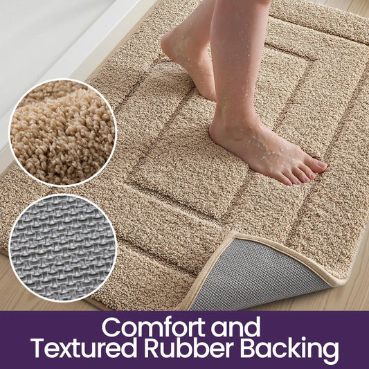 DEXI Bathroom Rug (24x16in), Non-Slip Machine Washable Bath Mat with Rubber Backing, Absorbent Soft Quick-Dry Microfiber Shaggy Indoor Shower Floor Rug, Beige, Machine Washable Rugs,back to school,dorm essentials,home decor,home essentials