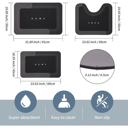 3PCS Multi-Size Modern Bathroom Rug Sets - Nonslip Diatomite-TRP Rectangle Anti-Slip Border Combo Set Bath Mats with Rubber Backing, Durable, Water-Absorbent, Quick-Dry for Indoor Bathroom Home Supplies