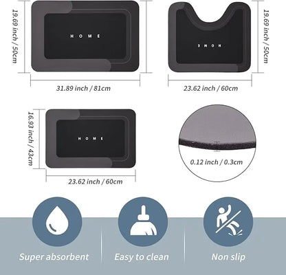 3-Piece Absorbent Bathroom Mat Magic Rug Set, Quick-Drying Bath Mat Non-Slip Floor Mat with Rubber Backing Suitable for Bathroom, Kitchen, Shower and Sink (16.9 x 23.6 Inch+19.7 x 23.6 Inch+19.7 x 23.6 Inch+19.7 x 31.9 Inch)