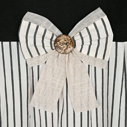Black Linen Shower Curtain with Stripes Pattern and Bowknot Decorator for Elegant Bathrooms
