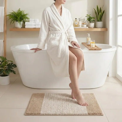 Bathroom Mat 26x18, Soft Absorbent Striped Bath Mats, Machine Washable Microfiber Floor Mats for Bathroom Tubs, Sinks and Showers,Dark Brown