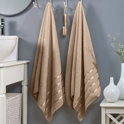 Mocassi Fluffy Thick 2-Pack Premium Turkish Cotton 4-Line Stripe Bath Towel Set, Absorbent Breathable Water-Absorbent Body Towels, 27x54 in