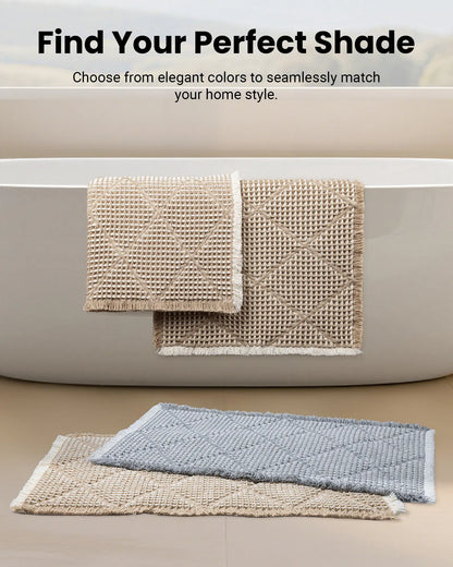 Furicher 2-Piece Anti-Slip Grip Bath Mat Set, Boho Home Spa Waffle Rugs - Super Absorbent Rectangle Mats for Bathroom Decoration, Shower Use, Machine Washable Gray & White (50.8cm×114.7cm + 45.7cm×76.2cm)