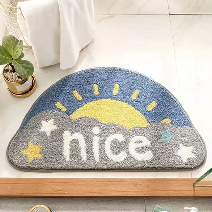 Cute Cartoon Dinosaur Faux Cashmere Bath Mat, Soft Water‑Absorbent Non‑Slip Floor Rug, Woop Pattern Decor Doormat for Bathroom Toilet Entryway Hallway Home Decoration