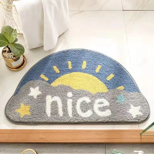 Cute Cartoon Dinosaur Faux Cashmere Bath Mat, Soft Water‑Absorbent Non‑Slip Floor Rug, Woop Pattern Decor Doormat for Bathroom Toilet Entryway Hallway Home Decoration