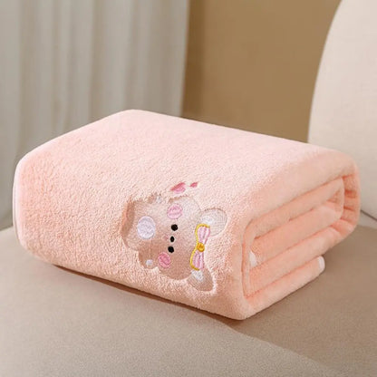 2026 New Arrival Ultra Soft Coral Fleece Bath Towel - Absorbent Thickened 105x110cm Lint-Free Neutral Unisex Quick-Dry Option with Cartoon Animals Embroidery Detail for Daily Shower