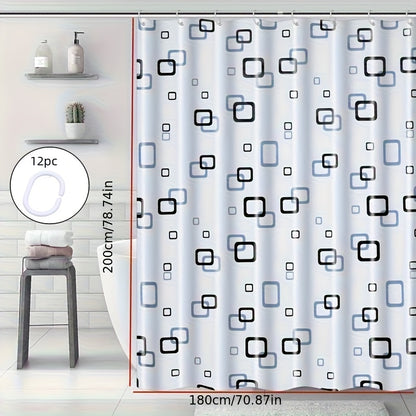 Small Checkered Shower Curtain, PEVA Material, Easy to Clean, All-Season Bathroom Decor, Home Curtain, with Rivet Holes at the Top and 6-12 Hooks, Suitable for Bathrooms, Privacy Barrier, Quick-Drying and Washable, Light-Blocking, Shower