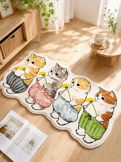 Cute Cat-Shaped Fluffy Non-Slip Soft Flat Weave Rug, 16in x 47in, Decorative Fluffy Rug, Whimsical Home Decor, Indoor Textile Mat, Ideal Homegoods Gift, Bedroom Decor, Rugs For Living Room, Fluffy Bedroom Rug, Kawaii Cartoon Bedside Rugs