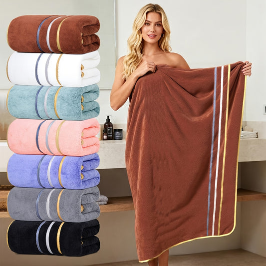 One Extra-large Bath Towel, 35.43*70.87inch, Tri-color Striped Bath Towel, Classic Style, Extra Large And Thick, Soft And Comfortable, Highly Absorbent, Suitable for Showering, Spa, Sports, Etc.