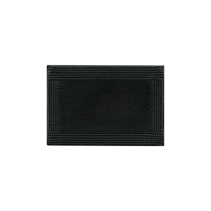 17x24 Inch 100% Cotton Tufted Bath Rug, 3000 GSM Reversible Bathroom Mat, Plush Absorbent Floor Mat for Shower, Vanity, Tub, Black, Machine Washable, Medium Pile 0.5 Inch