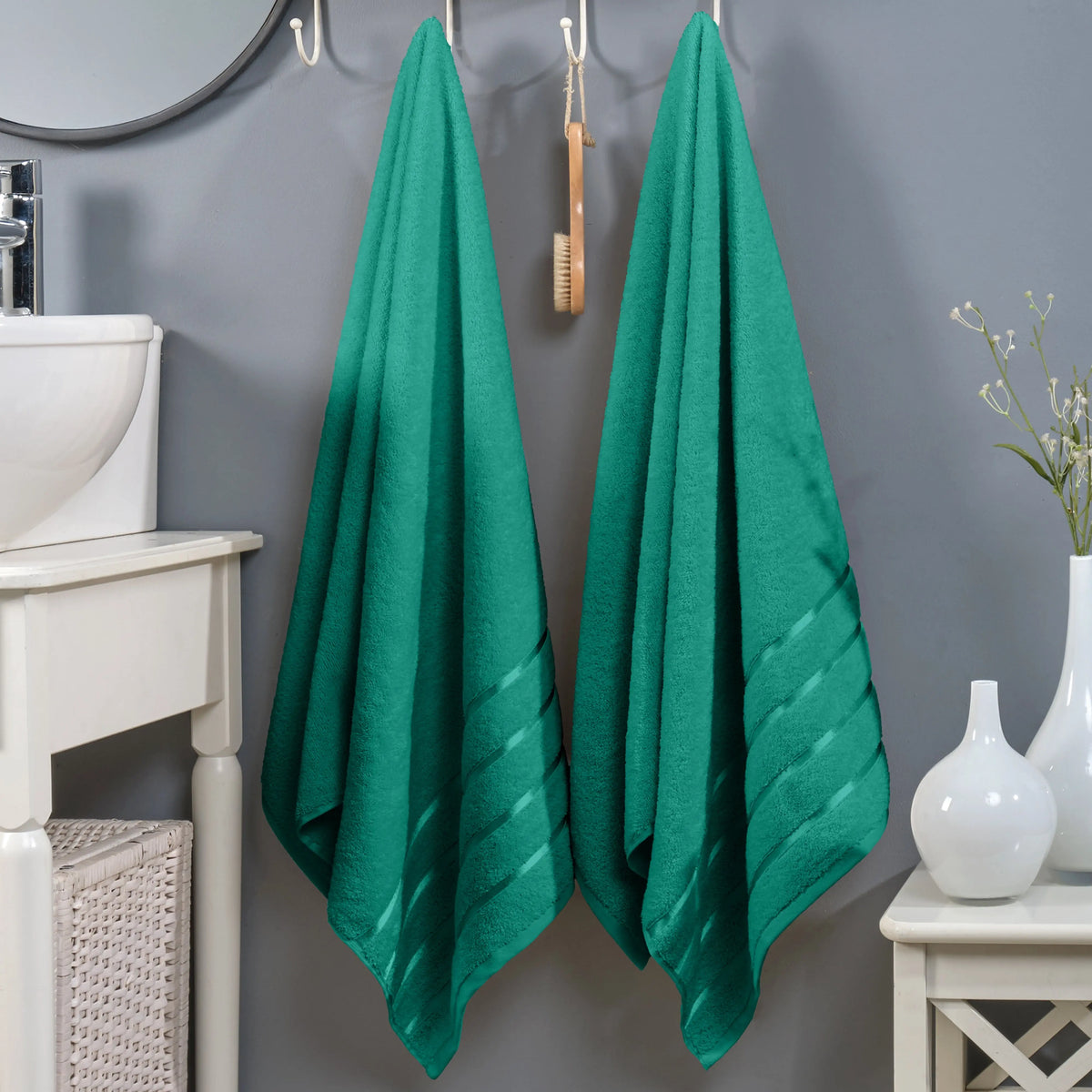 Mocassi Fluffy Thick 2-Pack Premium Turkish Cotton 4-Line Stripe Bath Towel Set, Absorbent Breathable Water-Absorbent Body Towels, 27x54 in
